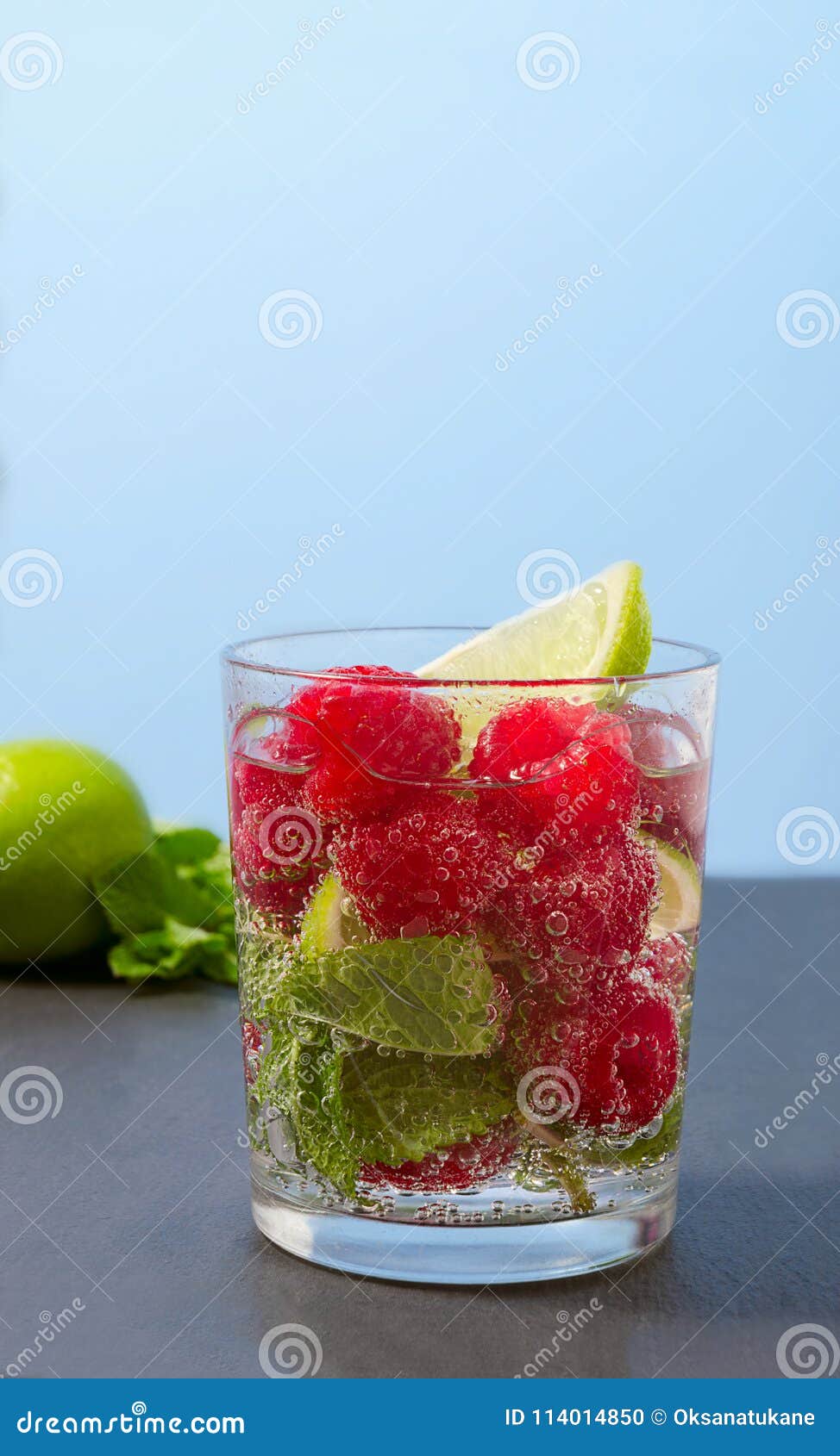 Raspberry Lemonade With Lime And Mint In A Glass Non Alcoholic Raspberry Refreshment Drink Stock Photo Image Of Berry Cool 114014850