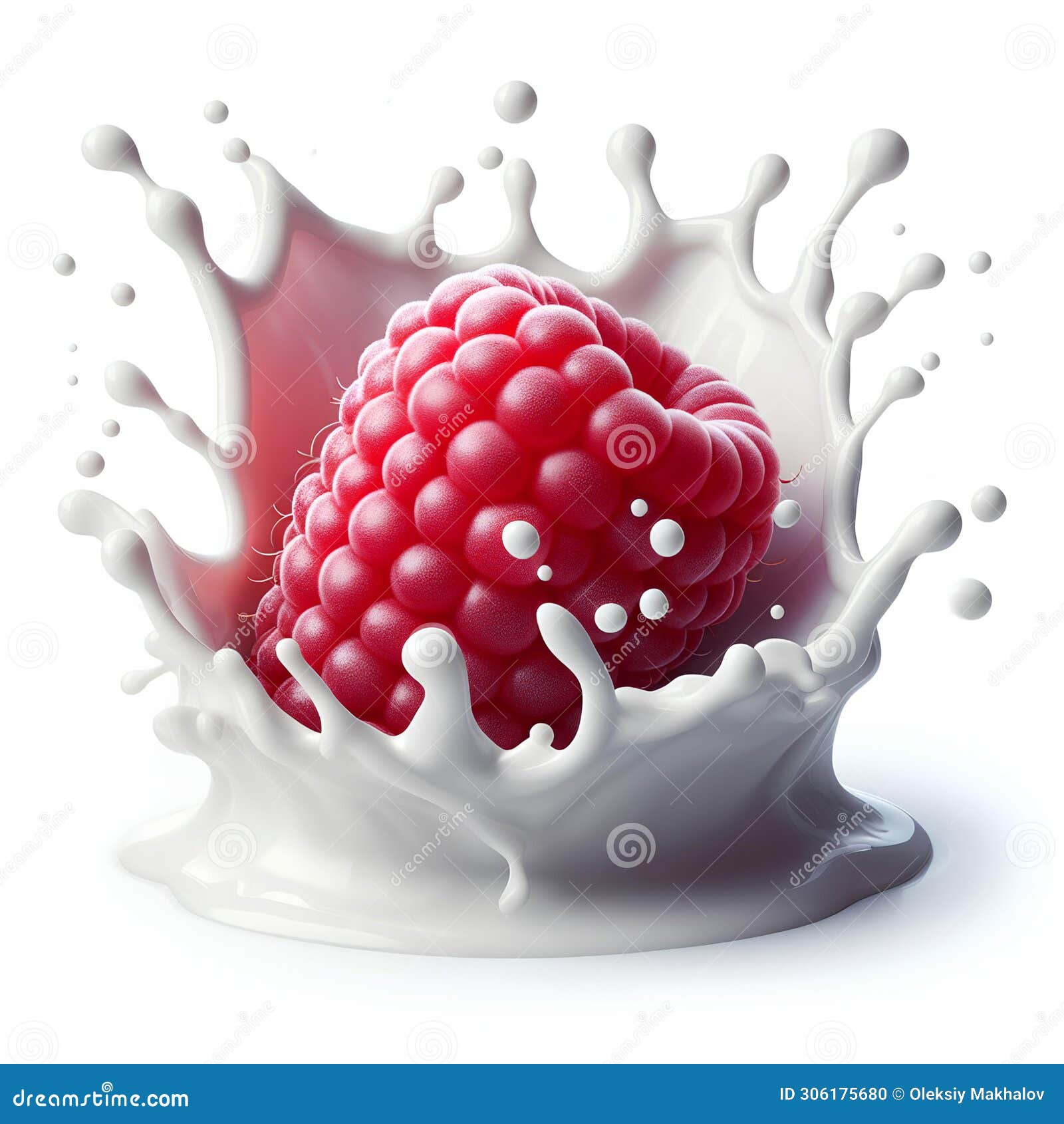 raspberry with milk splash  on white background