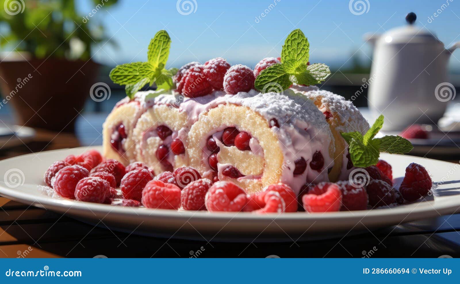 Raspberry Swiss Roll Dessert Cream Roll Close Up Generative Ai Stock Illustration Raspberry Swiss Roll Dessert Cream Roll Close Up Generative Ai Stock Illustration