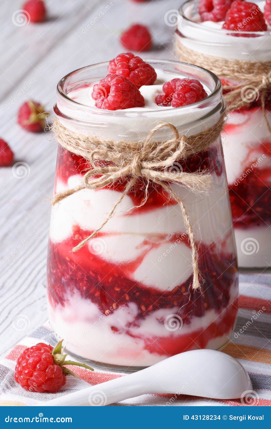 Raspberry Yogurt in a Glass Jar Closeup Vertical Stock Photo Image of