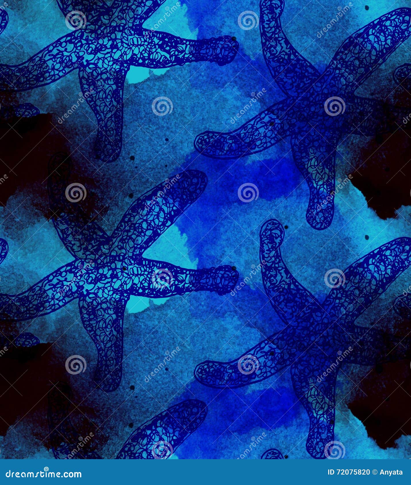 Raster blue with sea star stock illustration. Illustration of backdrop