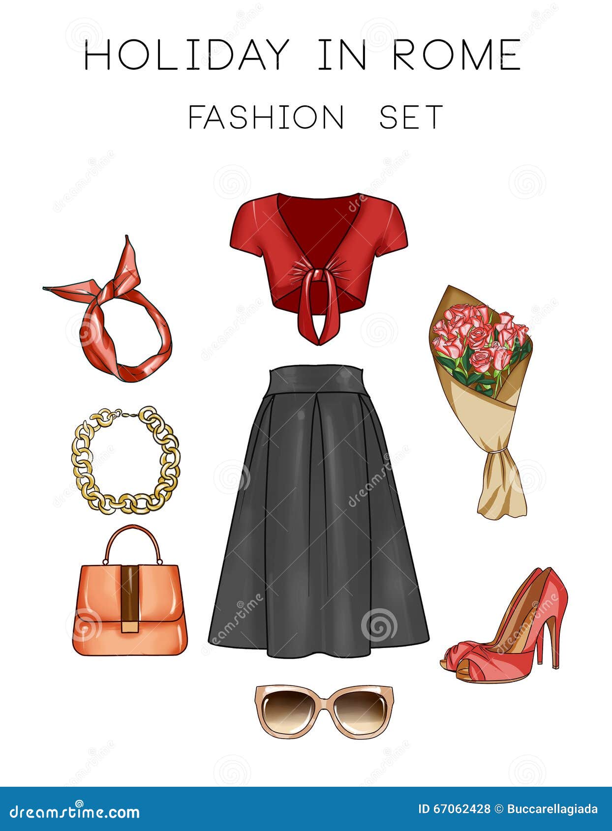 Fashion Designer Bag Raster Illustration Stock Clipart