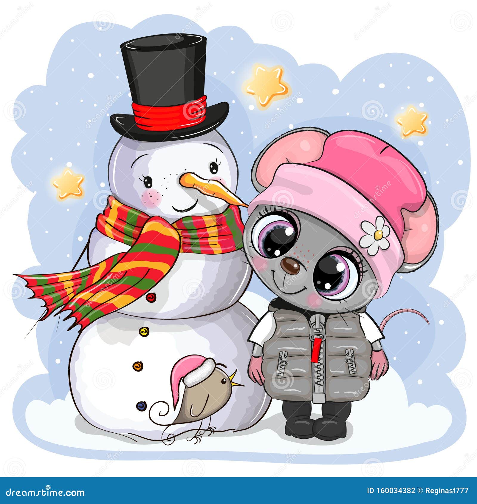 Ratón De Caricatura Con Gorra De Punto Y Muñeco De Nieve Ilustración del Vector - Ilustración de muñeco, punto: 160034382