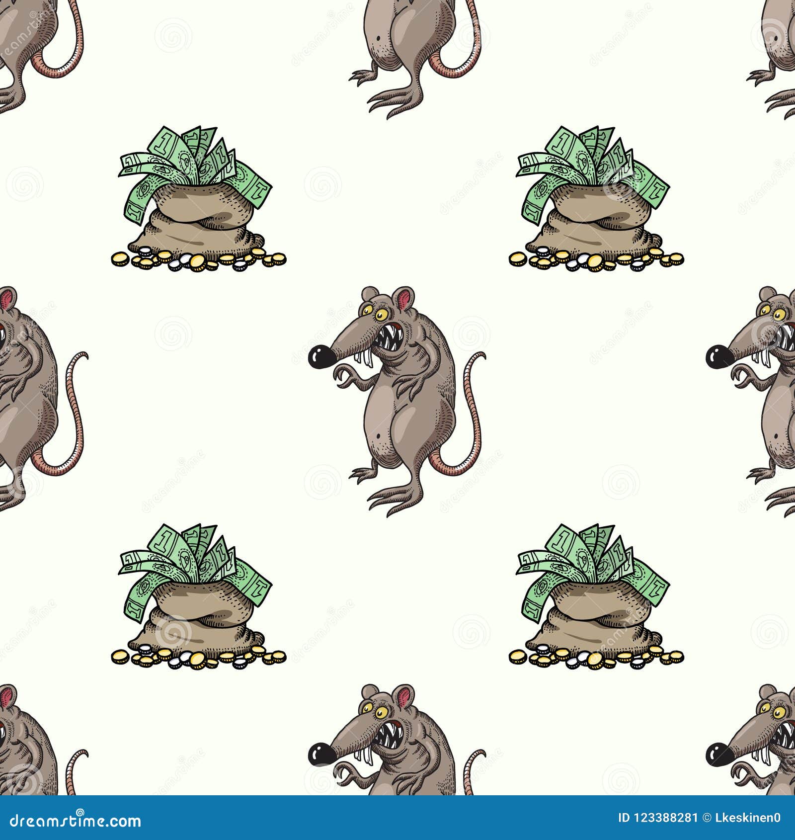 Rat and Bag of Money Seamless Pattern Stock Vector - Illustration of  wallpaper, greed: 123388281