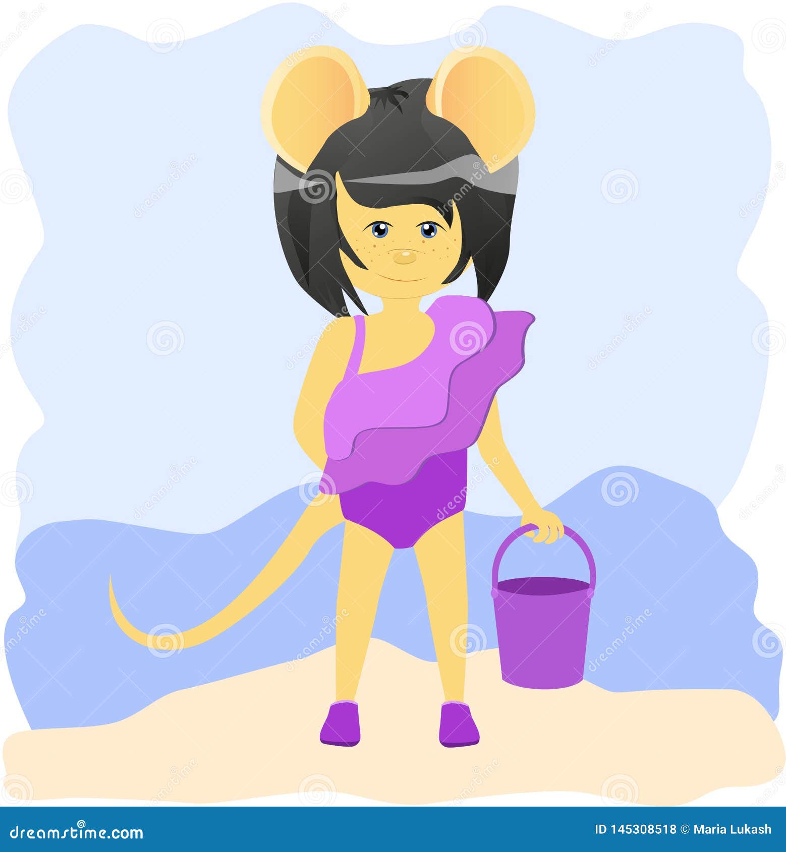 Rat De Bande Dessine Dans Un Maillot De Bain Et Un Seau