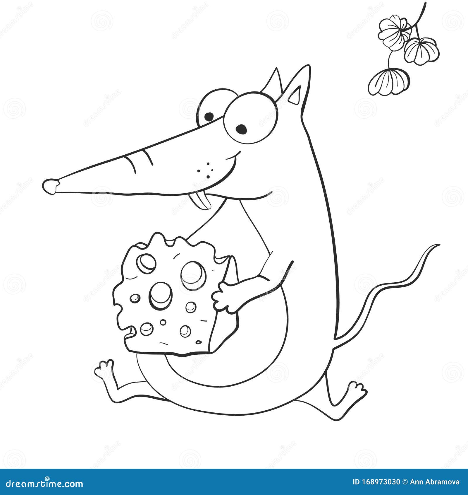 Download Rat Mouse With Cheese And Flower. Funny Character. Coloring Book. Print. Vector Illustration ...