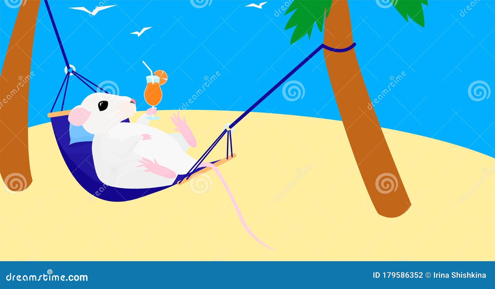 Rat Resting In Hammock With Glass Of Lemonade Stock Vector