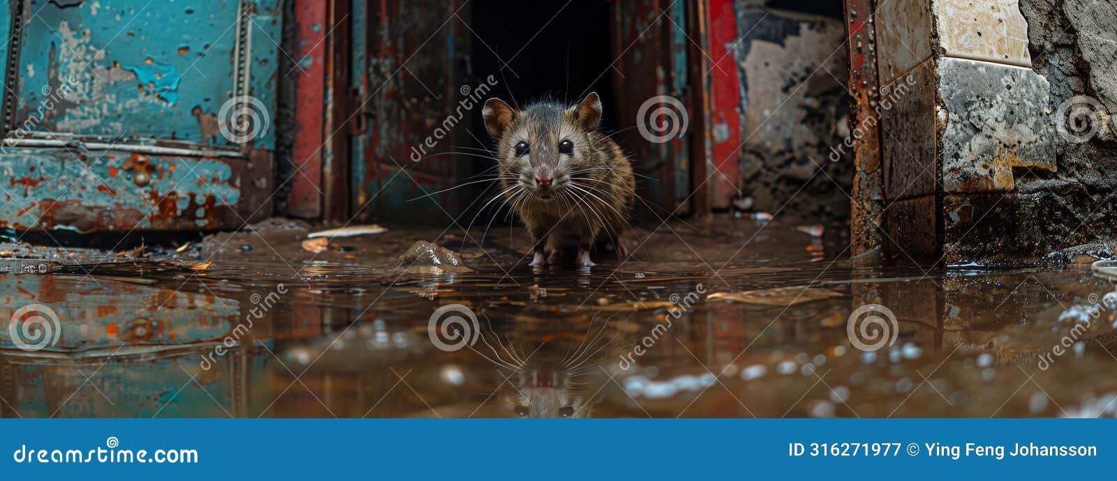 a rat scurries through the shadows of a gritty, decaying industrial landscape.