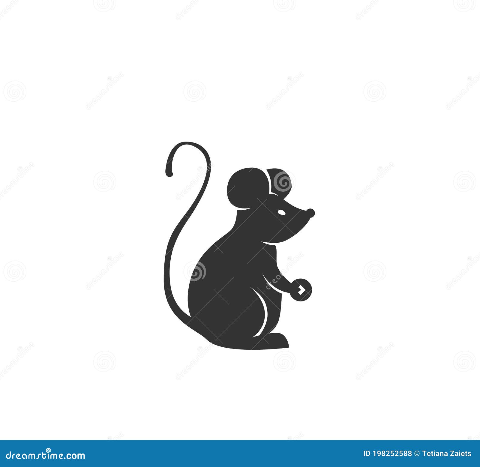 Rat Silhouette Vector Illustration. Black And White Cute Mouse Logo In