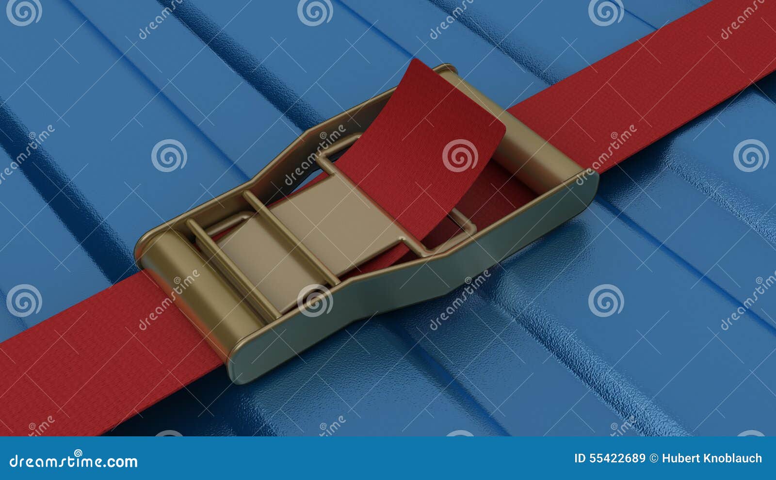 Ratchet Strap Securing Blue Container RoyaltyFree Stock Image