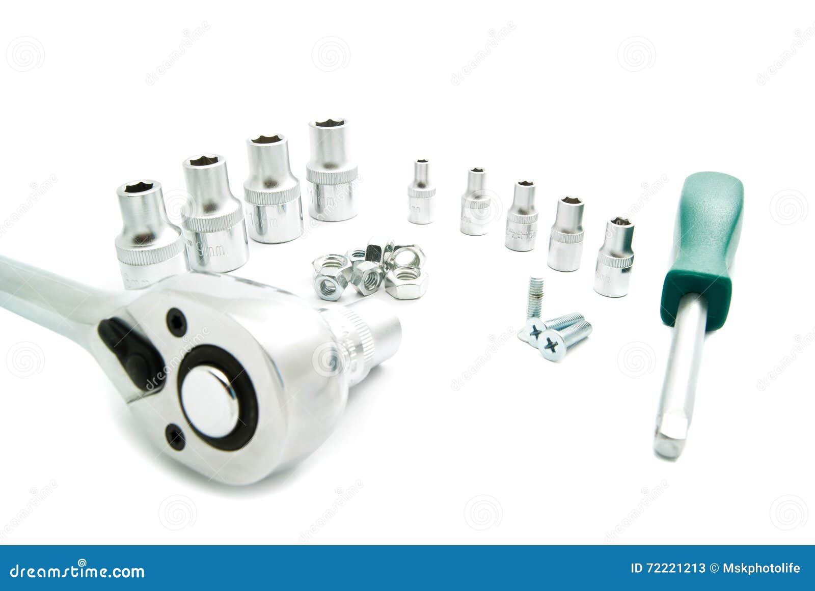 Ratchet, the Various Heads and Bolts Stock Image Image of manual