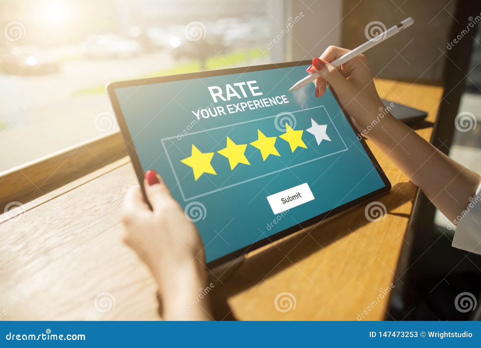 rate customer experience review. service and customer satisfaction. five stars rating. business internet concept.