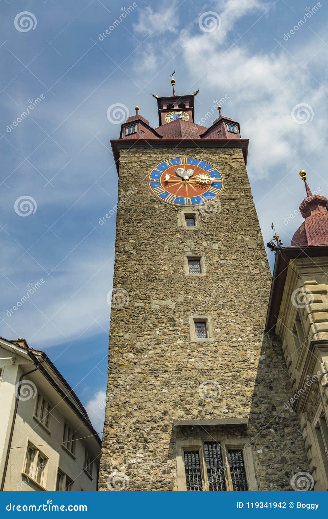 Rathaus Clock Tower in Lucerne, Switzerland Stock Photo Image of