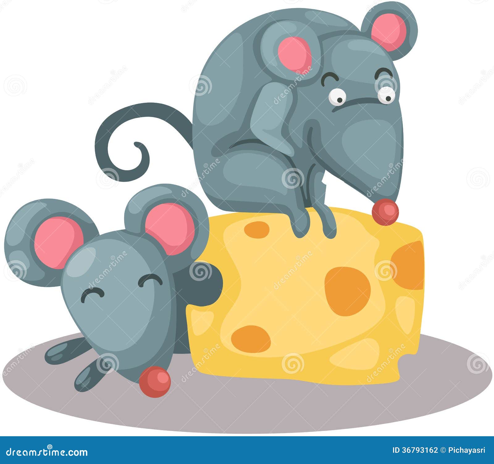 Ilustração de um rato dos desenhos animados que come uma parte de queijo
