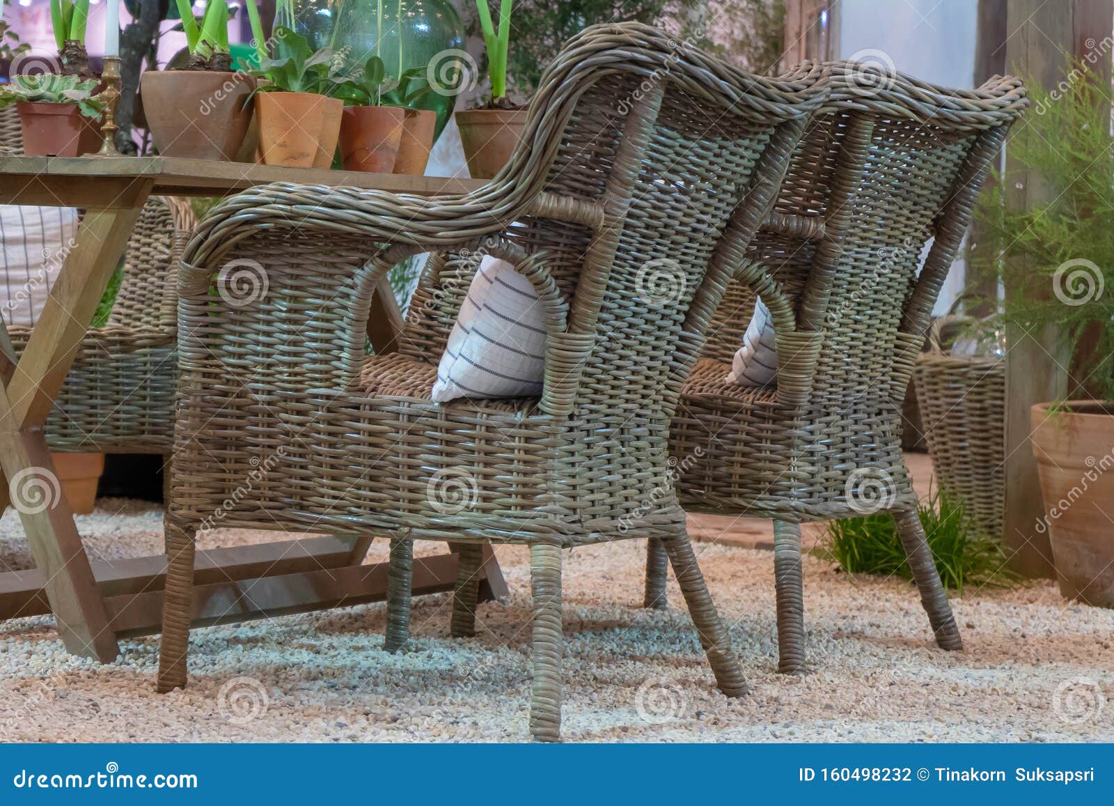 Rattan Chair Wicker Chair In The Garden Retro Vintage Style Interior Stock Photo Image Of Brown Exterior 160498232