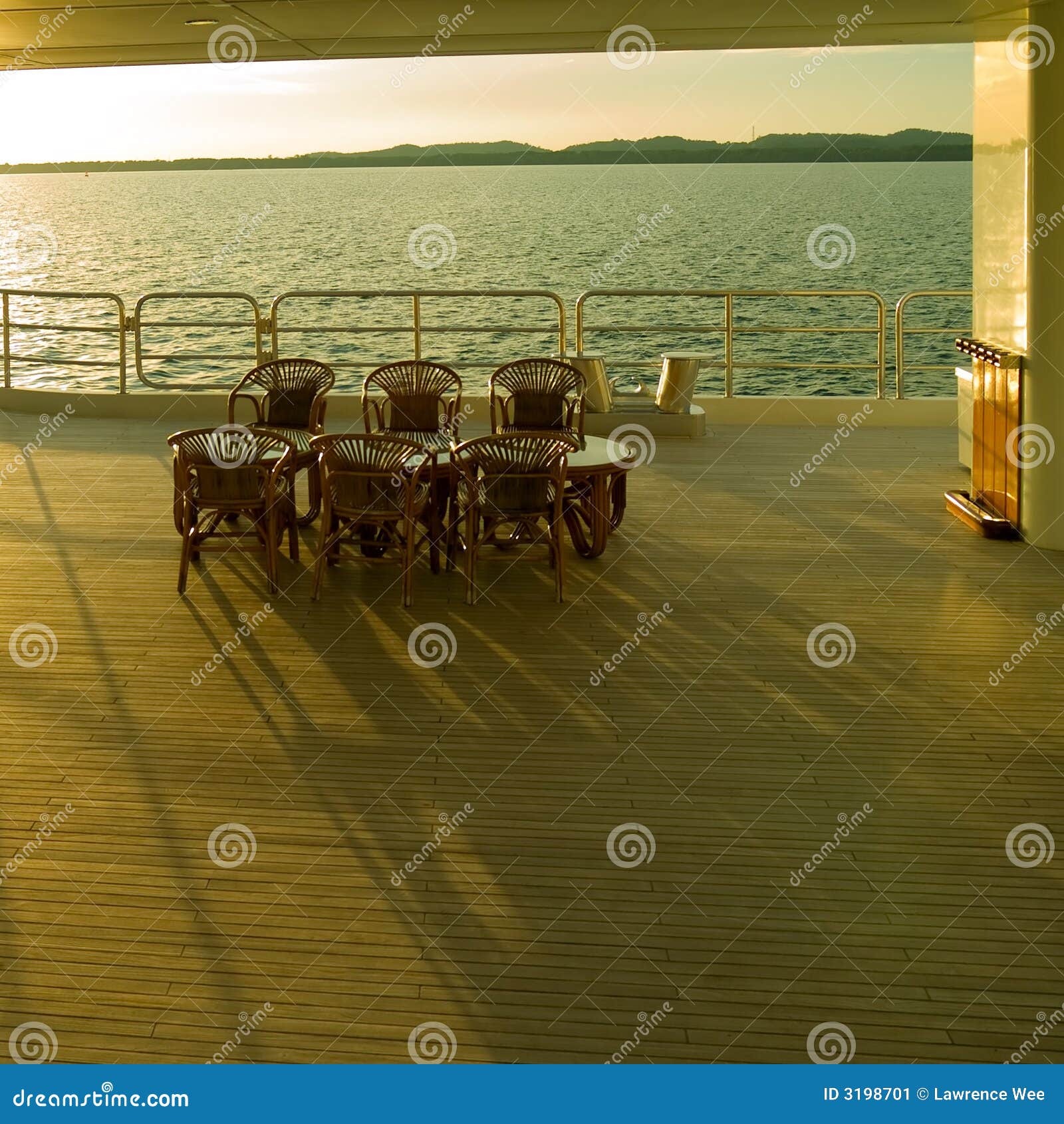 rattan chairs on ship deck