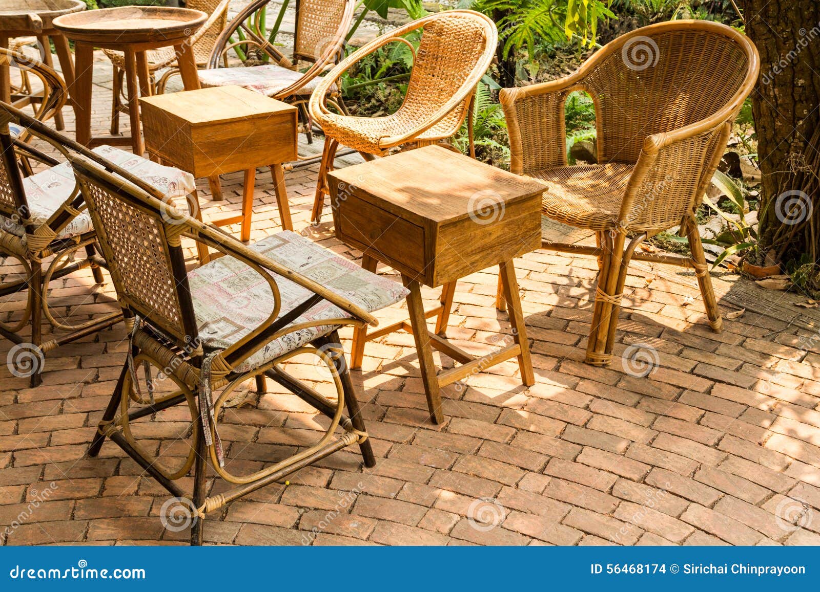Rattan Chairs and Wood Table Stock Photo Image of outdoor, furniture