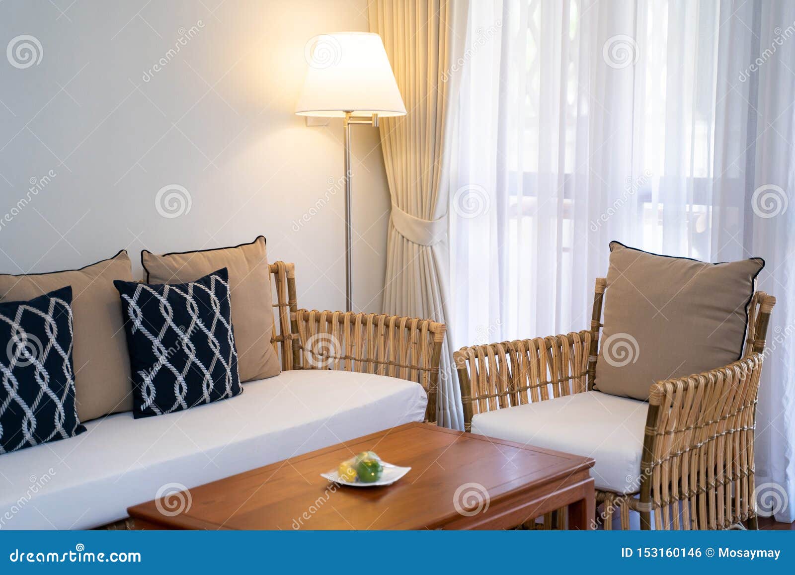 Rattan Living Room Set With Cushion Stock Photo Image Of Rattan