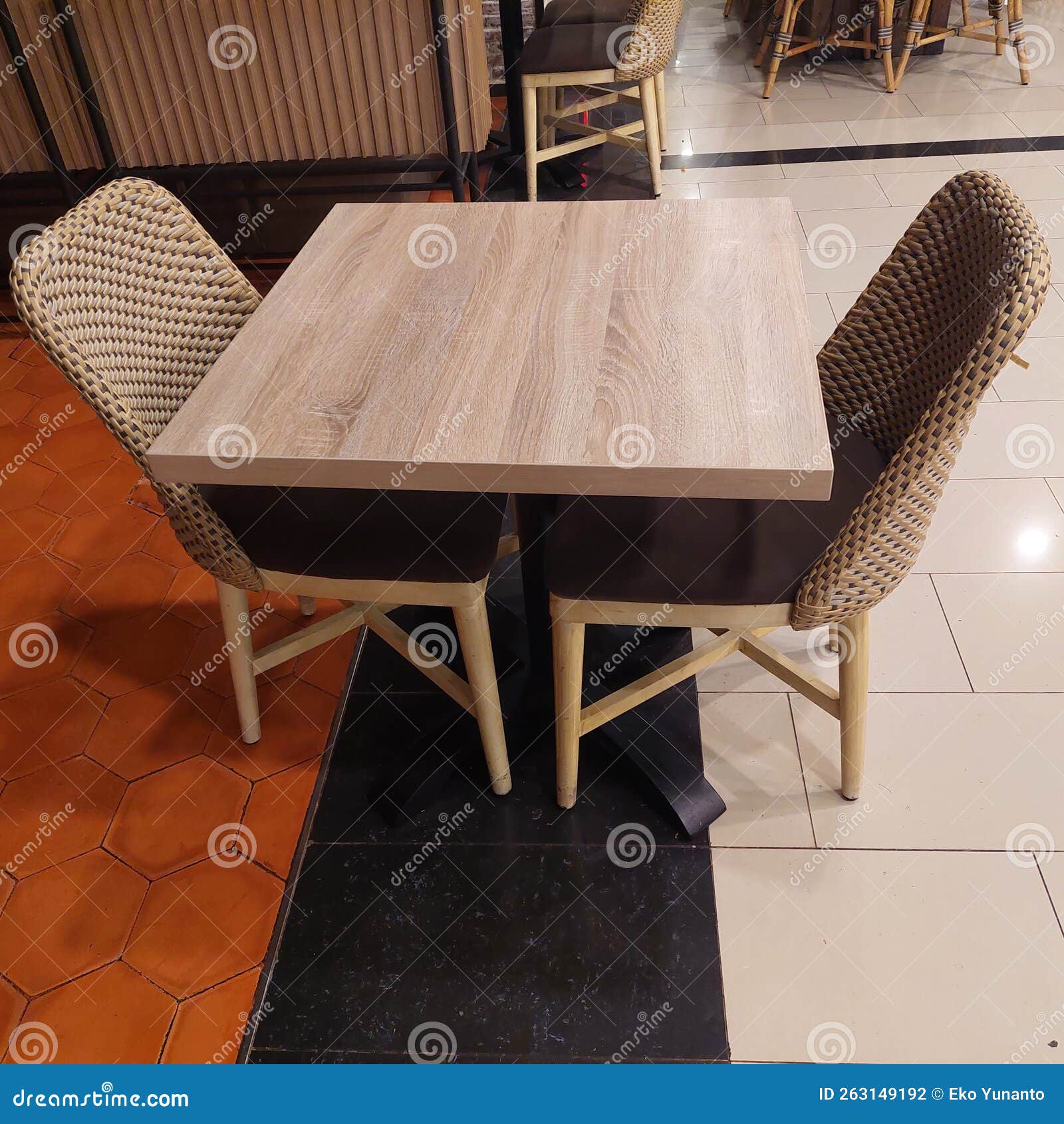 Rattan Tables and Chairs for Restaurants, Cafes, Hotels Stock Photo