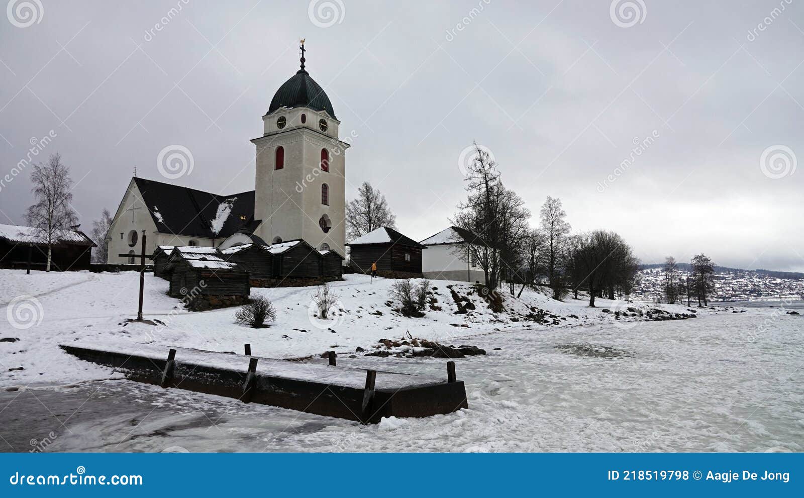rattvik church at lake siljan in dalarna in sweden