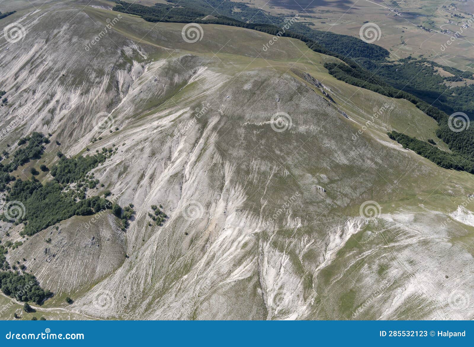 ravines and barren slopes of calvo peak, near rocca di corno, rieti