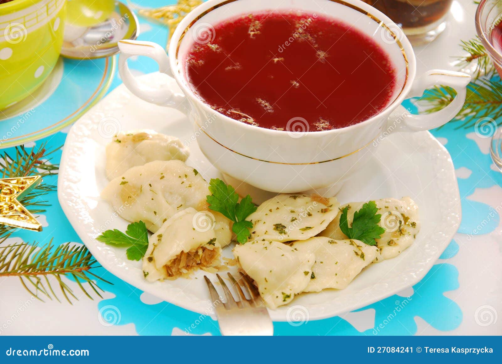 Ravioli (pierogi) And Red Borscht For Christmas Stock Image Image