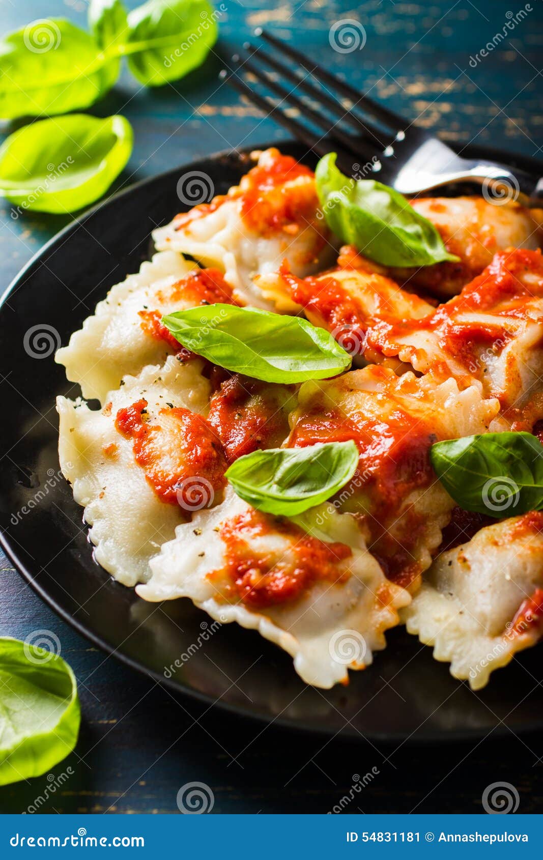 Ravioli with Tomato Sauce and Basil Stock Image Image of mushroom