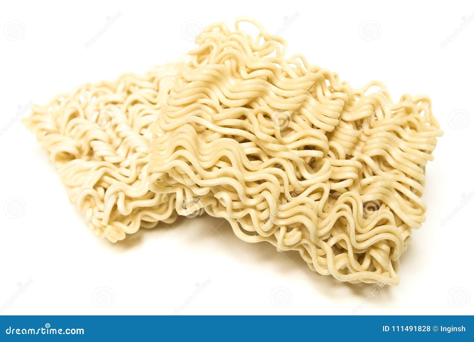 Raw asian ramen instant noodle uncooked isolated on a white background