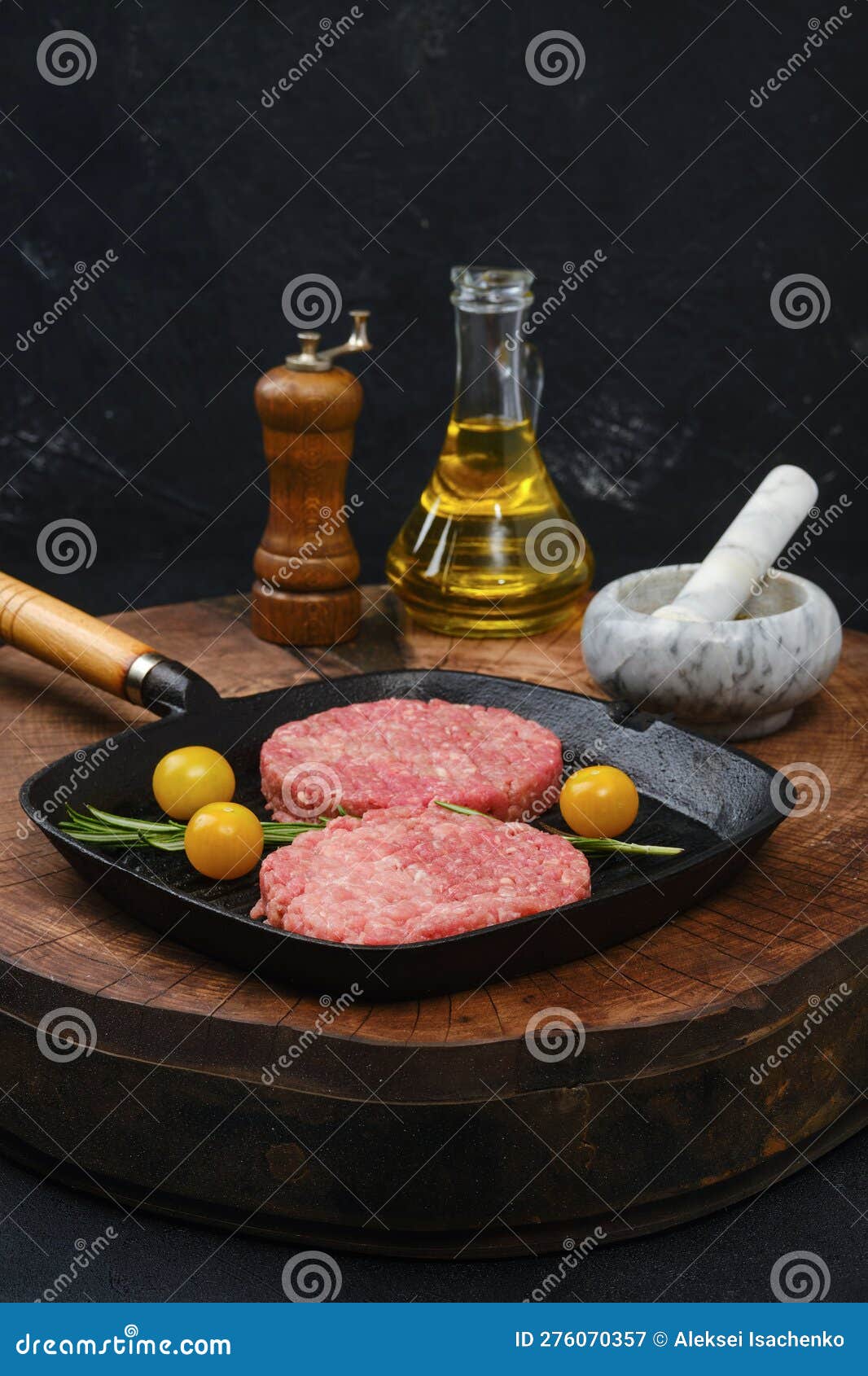Raw Beef Burger Patty on Frying Pan Stock Image Image of garlic, cast