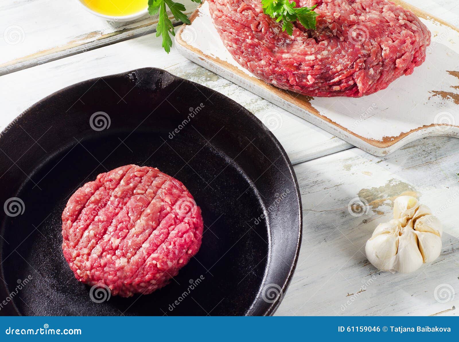 Raw Beef Burger Patty on a Iron Pan. Stock Photo Image of patty