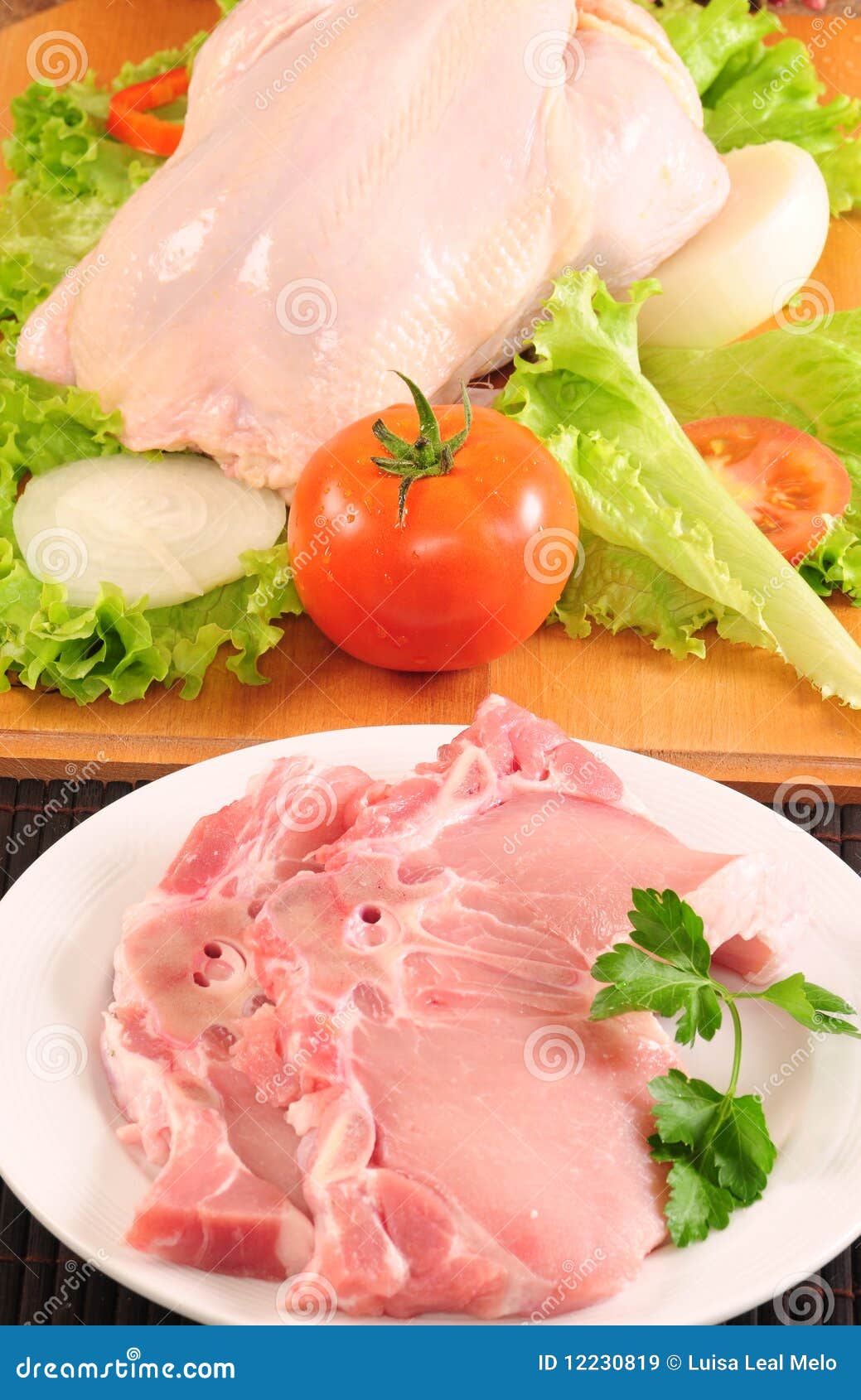 Raw beef and chicken stock image. Image of onion, bone 12230819