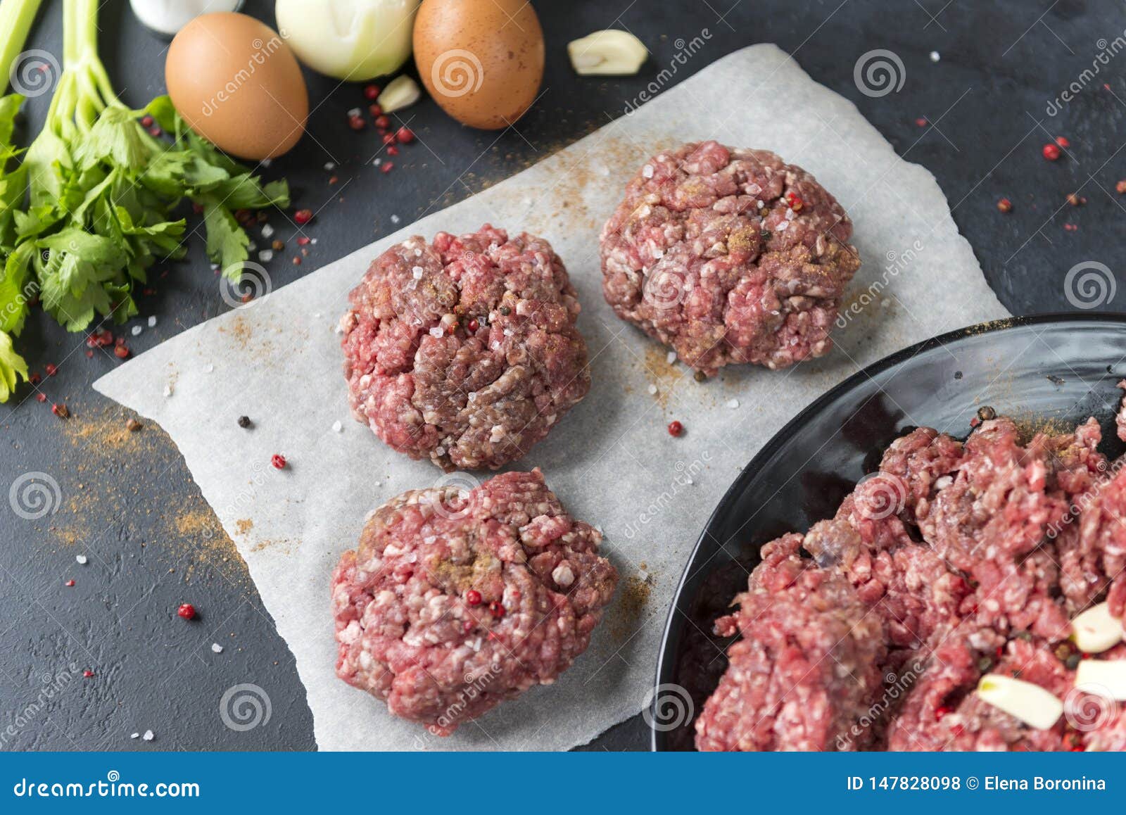 Raw Beef Cutlets, Burger , Ground Beef, Spices, Eggs, Celery, Garlic