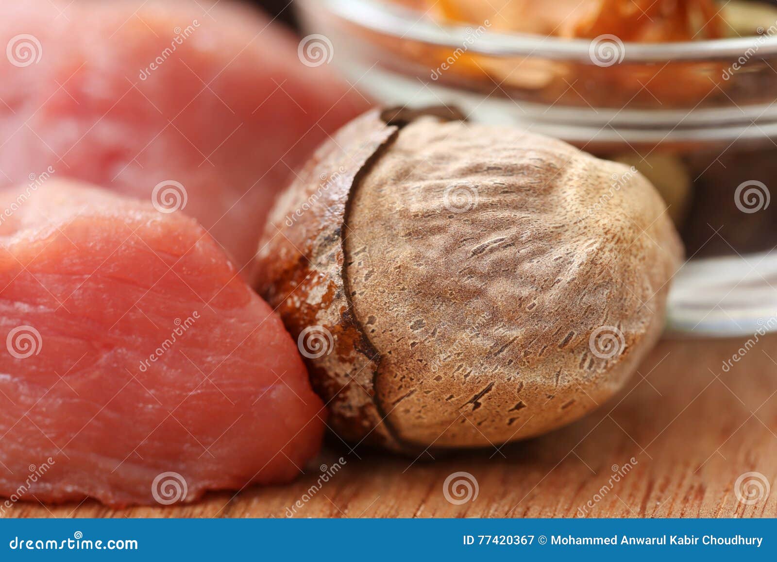 Raw beef with nutmeg stock image. Image of freshness 77420367