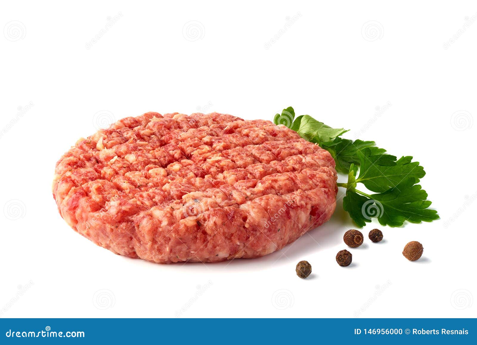 Raw Beef Patty with Spices on White Background Stock Photo - Image of