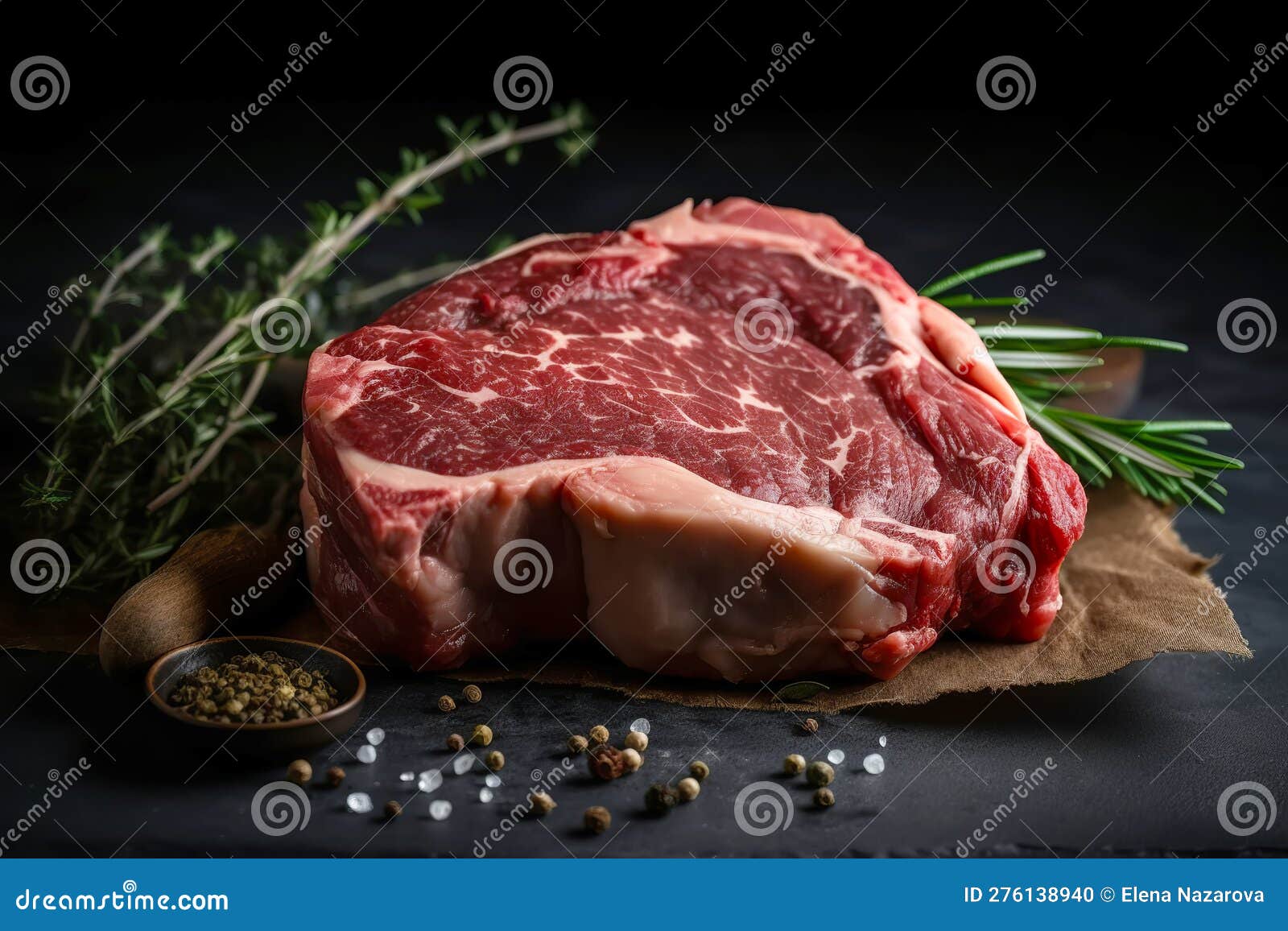 Raw Beef Steak with Seasonings on Stone Background. Generative AI ...