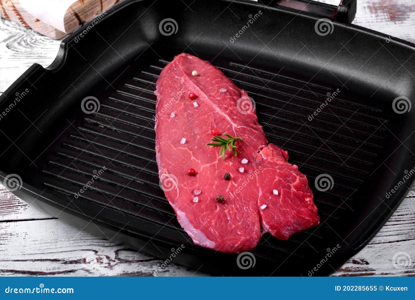 Raw Beef Tender Steak on the Grill Pan Stock Image - Image of black ...