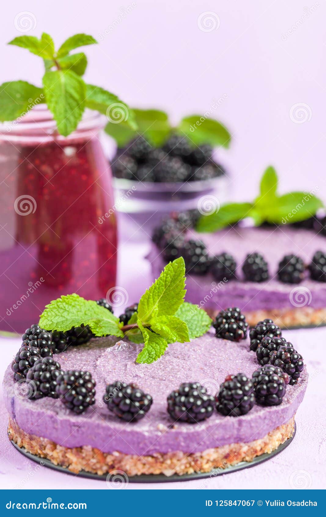 Raw Blackberry Dessert Decorated with Fresh Ripe Forest Berries and ...