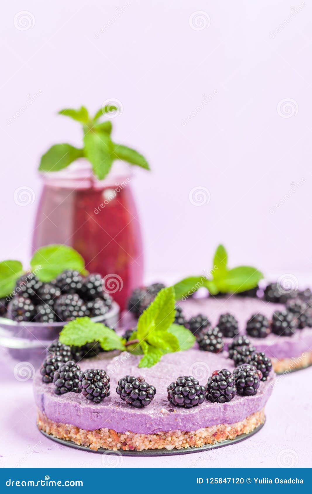 Raw Blackberry Dessert Decorated with Fresh Ripe Forest Berries and ...