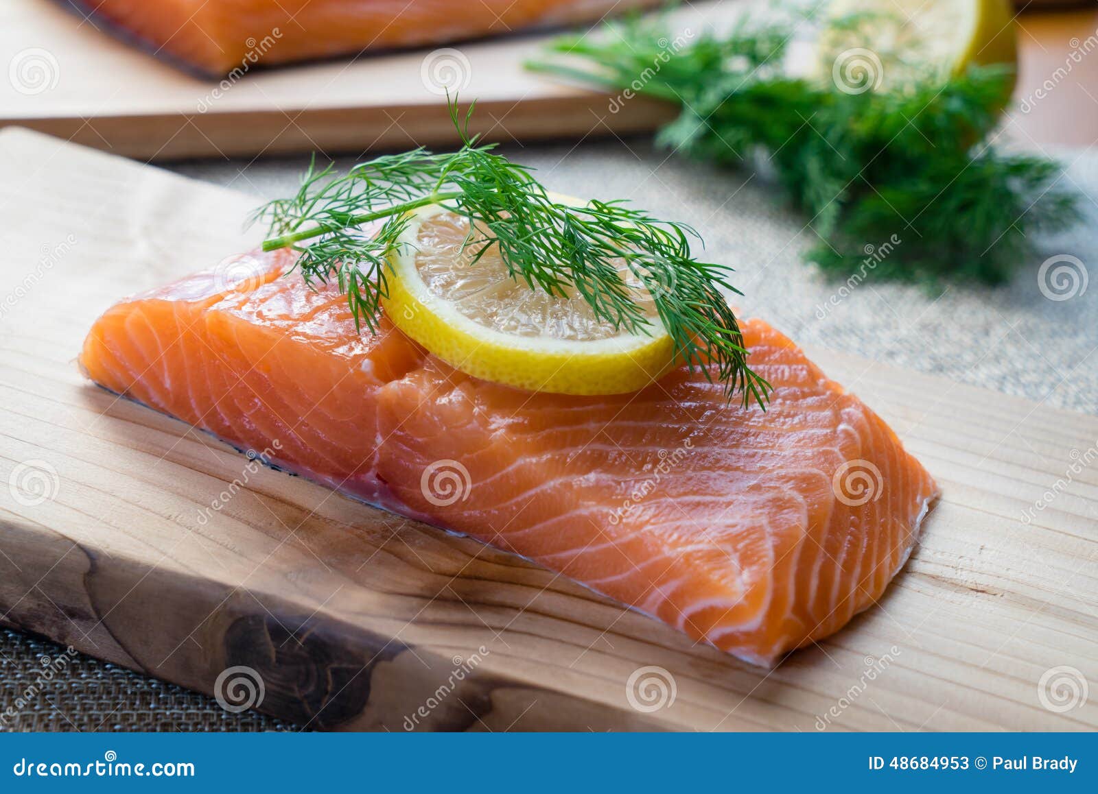 Raw Cedar Plank Salmon stock image. Image of dill, uncooked 48684953