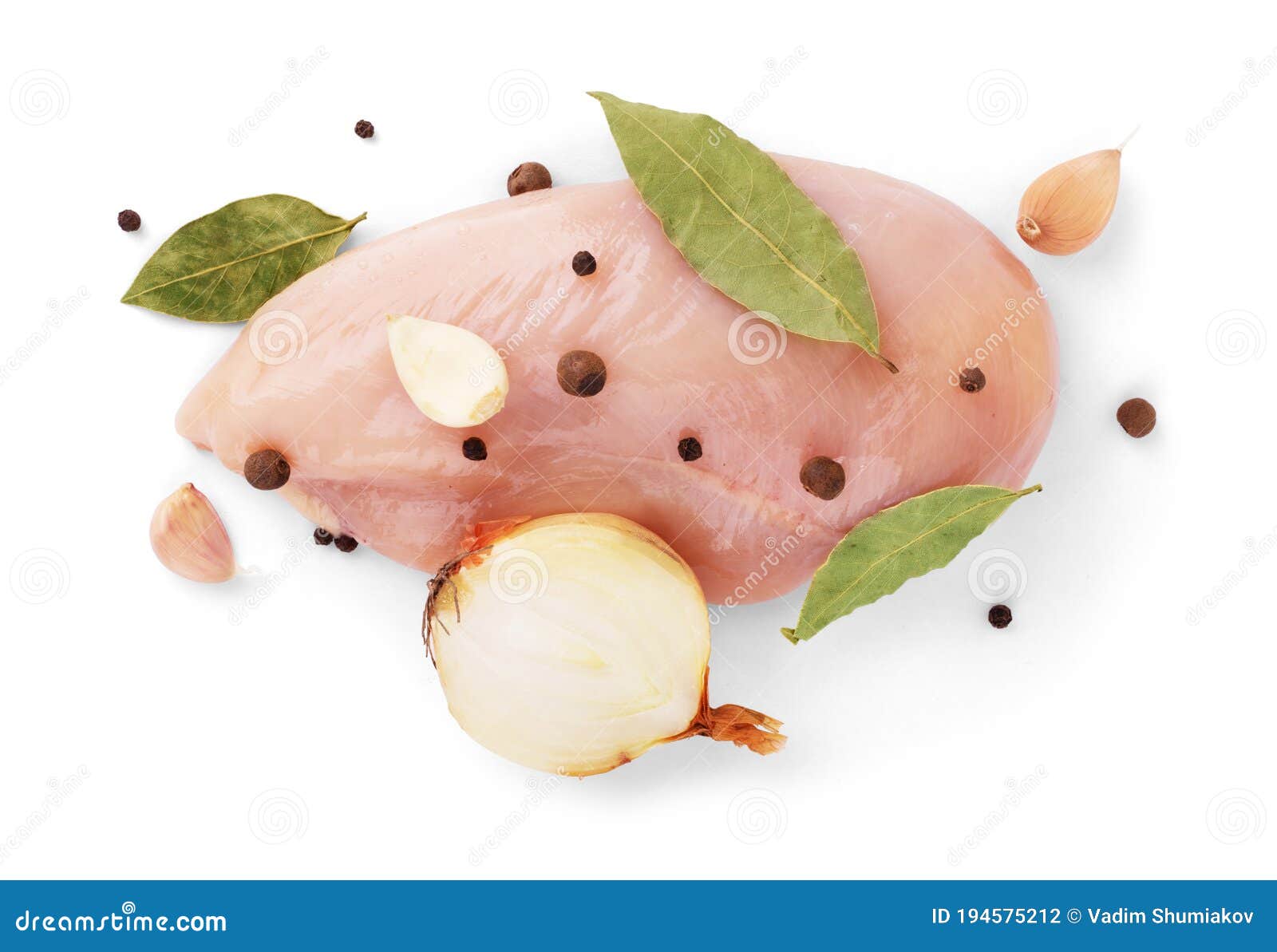 raw chicken breast on cutting board on white background