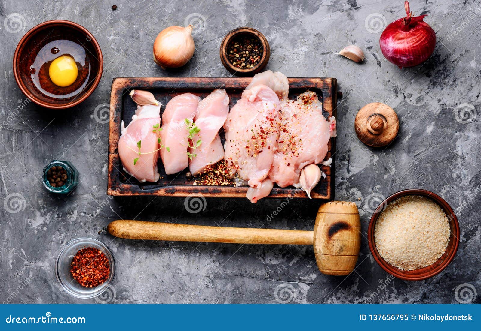 Raw Chicken on Cutting Board Stock Image Image of garlic, fowl 137656795