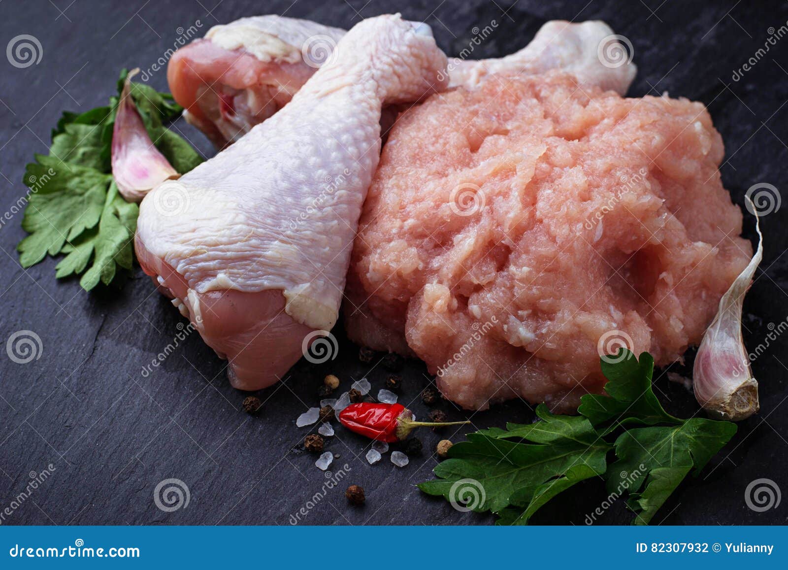 Raw Chicken Legs and Minced Meat Stock Photo Image of bone, chickens