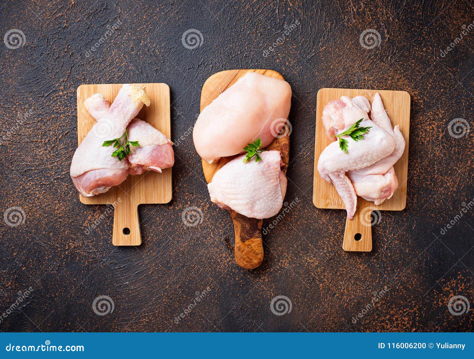Raw Chicken Meat Fillet, Thigh, Wings and Legs Stock Photo - Image of ...