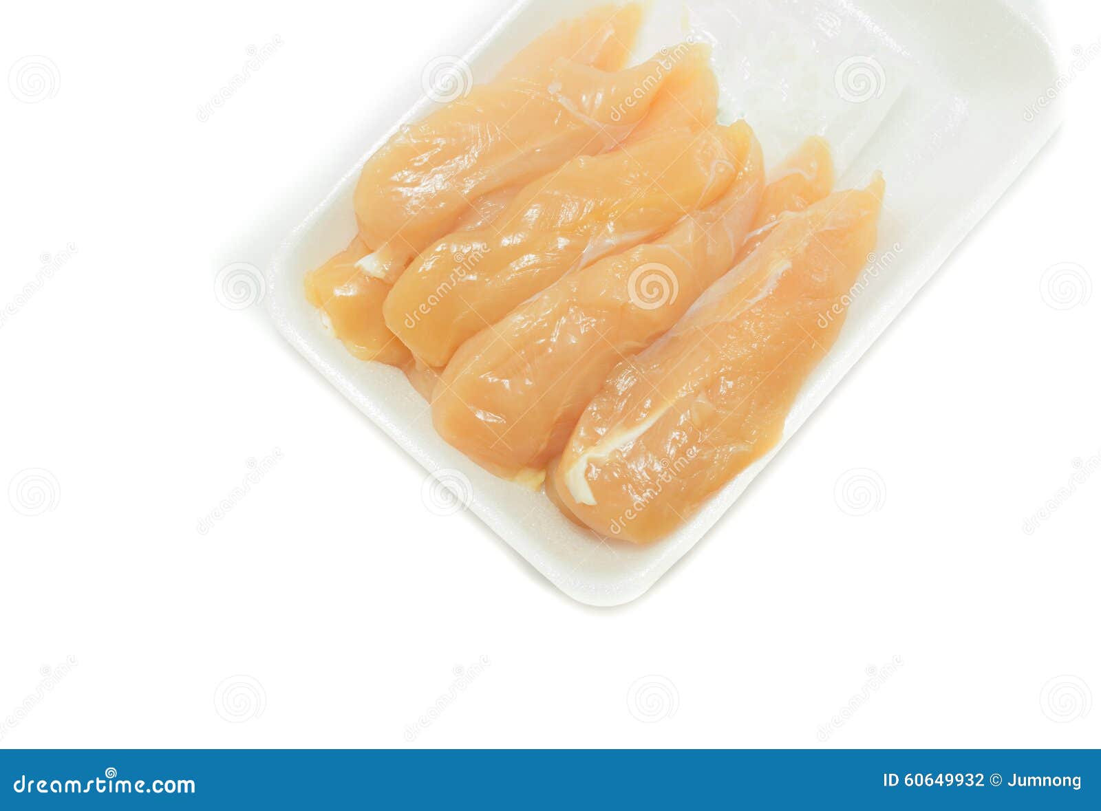 Raw Chicken Meat in Plastic Tray on White Background Stock Photo