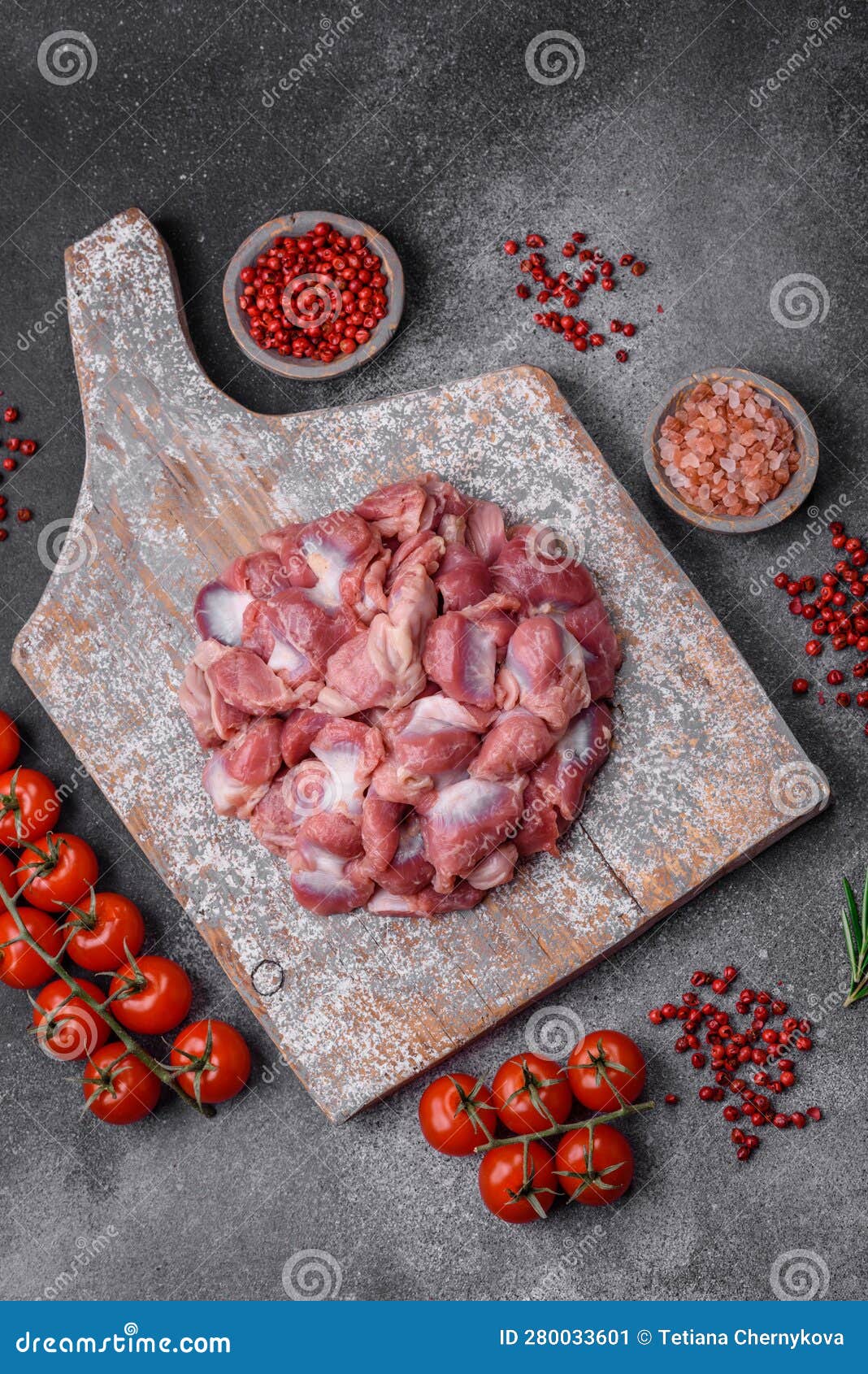 Raw Chicken or Turkey Gizzards with Salt, Spices and Herbs Stock Image