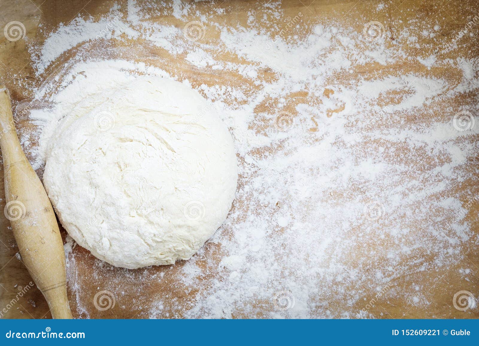 Raw Dough And Rolling Pin Dough For Baking Top View Copy Space Stock Image Image Of Baker Diet 152609221