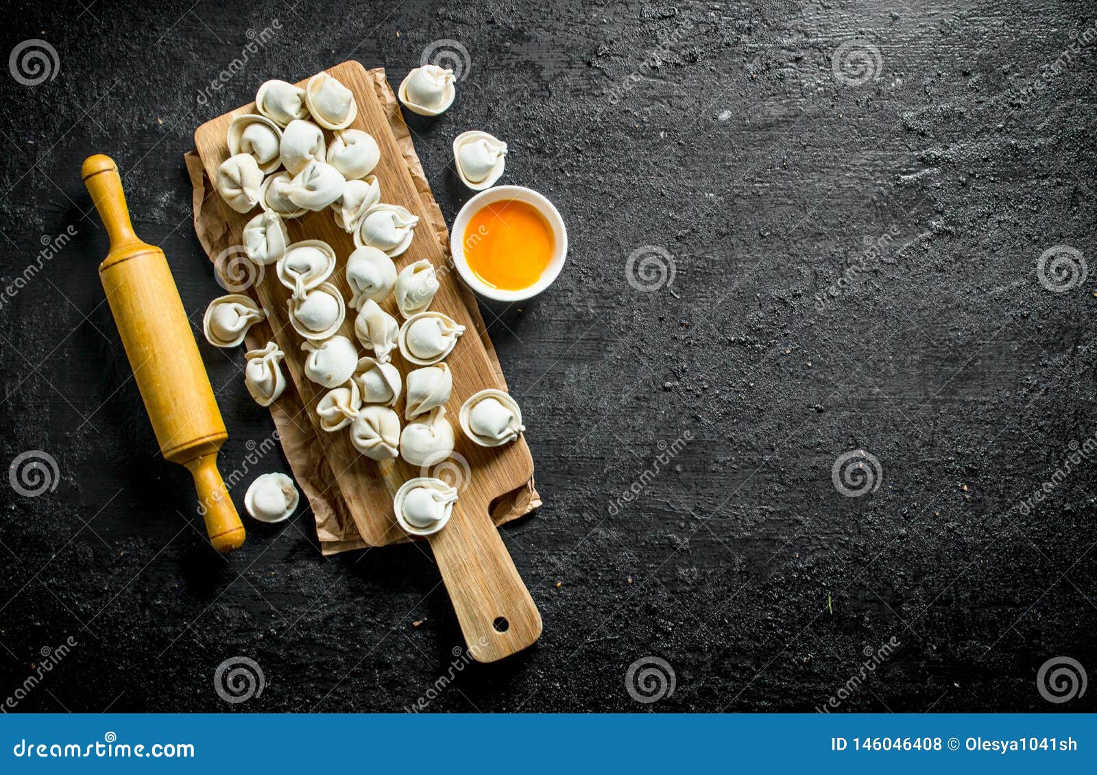 Raw Dumpling with Rolling Pin and Egg Yolk Stock Photo Image of