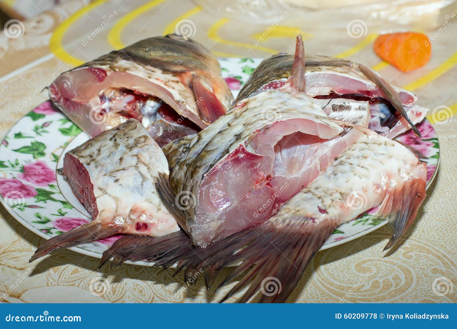 Raw Fish Cut Into Slices On A Plate, Cooking, Food Stock Photo - Image