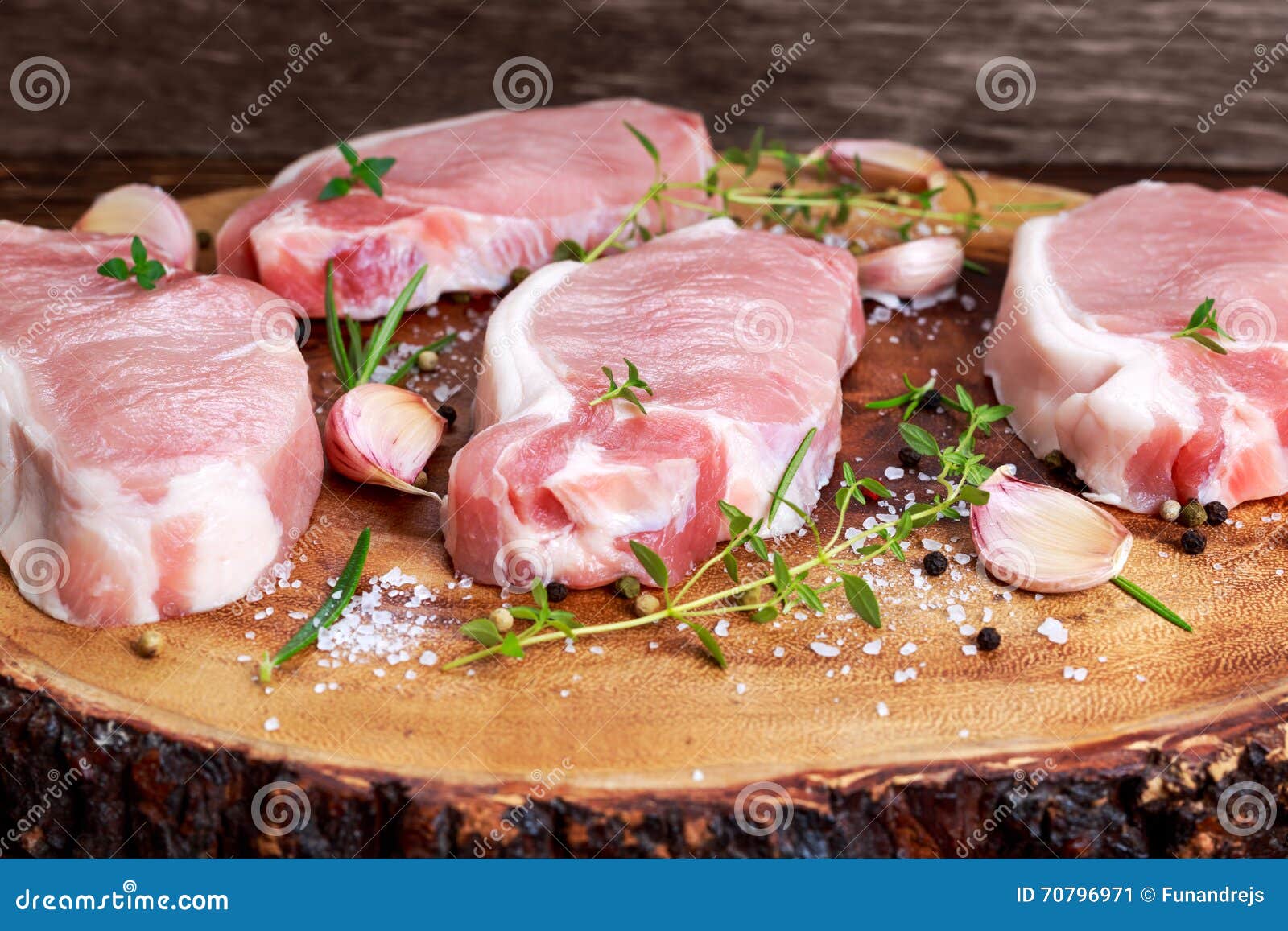 Raw Fresh Boneless Pork Chops with Herbs Stock Image Image of edible