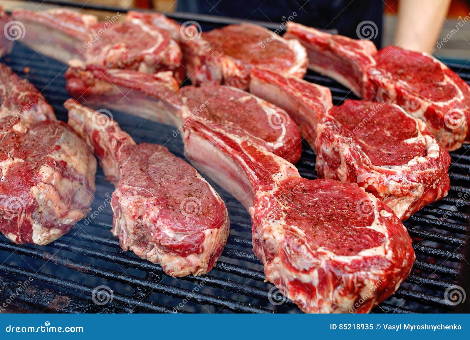 Raw Fresh Meat Rib Eye Steak on Grill Stock Image Image of market